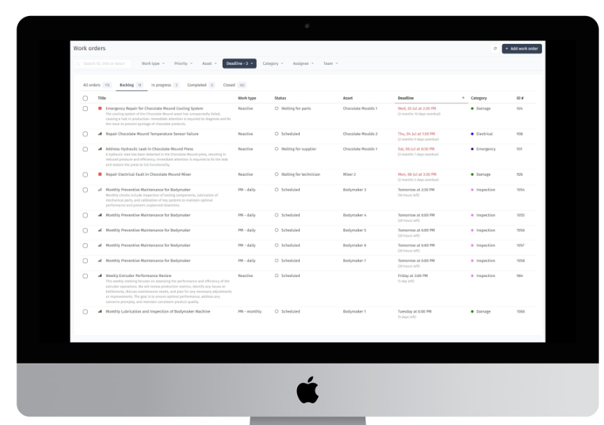 screenshot of MaintBoard CMMS